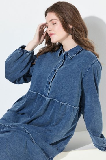 Ulla Popken 840972 Džempera kleita ar volāniem Indigo - Sporta auduma kleitas - 