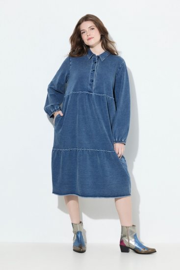 Ulla Popken 840972 Džempera kleita ar volāniem Indigo - Sporta auduma kleitas - 