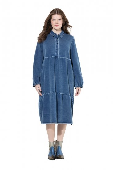 Ulla Popken 840972 Džempera kleita ar volāniem Indigo - Sporta auduma kleitas - 