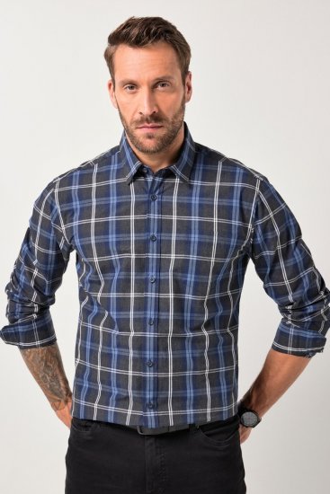 JP1880 Checked Shirt Long Sleeve Kent Collar Anthracite - Krekli - Krekli - 2XL-8XL
