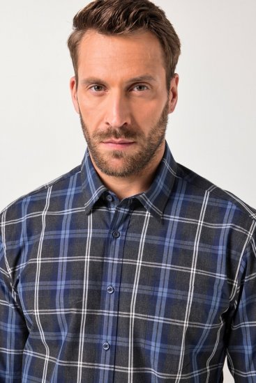 JP1880 Checked Shirt Long Sleeve Kent Collar Anthracite - Krekli - Krekli - 2XL-8XL