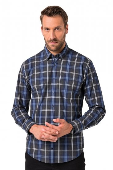 JP1880 Checked Shirt Long Sleeve Kent Collar Anthracite - Krekli - Krekli - 2XL-8XL