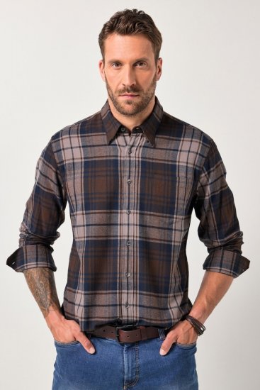 JP1880 Shirt Flannel Long Sleeve Dark Brown - Krekli - Krekli - 2XL-8XL