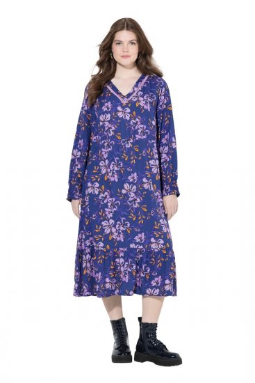 Ulla Popken 841873 Ziedaina midi kleita Tumši zils - Midi kleitas - Midi kleitas lielajos izmēros