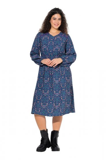 Ulla Popken 842153 Rakstaina midi kleita Petrolejas - Midi kleitas - Midi kleitas lielajos izmēros