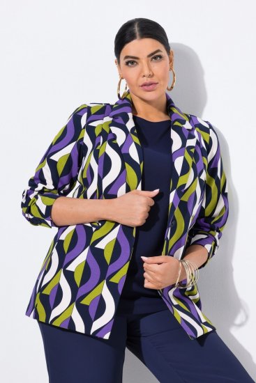 Ulla Popken 842680 Rakstaina punto di Roma džersija žakete Tumši zils - Žaketes - Žaketes lielajos izmēros sievietēm