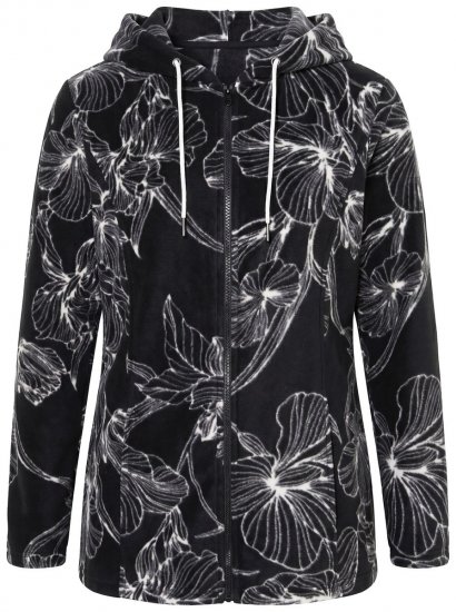 Ulla Popken 842758 Ziedaina flīsa jaka ar kapuci Melns - Fleece apģērbs - 