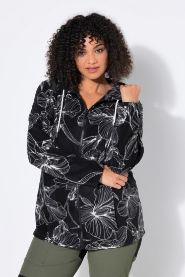 Ulla Popken 842758 Ziedaina flīsa jaka ar kapuci Melns - Fleece apģērbs - 