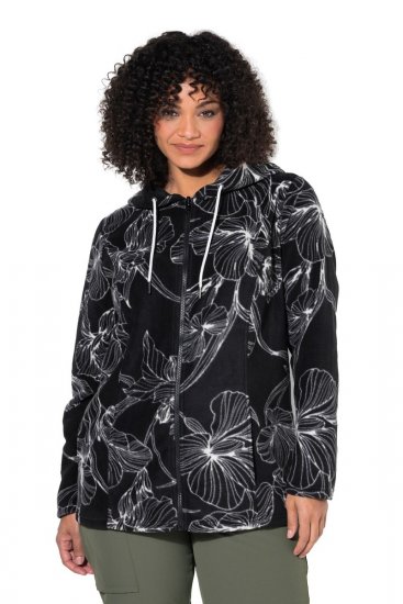 Ulla Popken 842758 Ziedaina flīsa jaka ar kapuci Melns - Fleece apģērbs - 