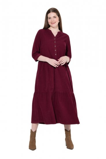 Ulla Popken 843383 Velveta kleita ar 3/4 piedurknēm Vīnsarkans - Maxi kleitas - Sieviešu maxi kleitas lielos izmēros
