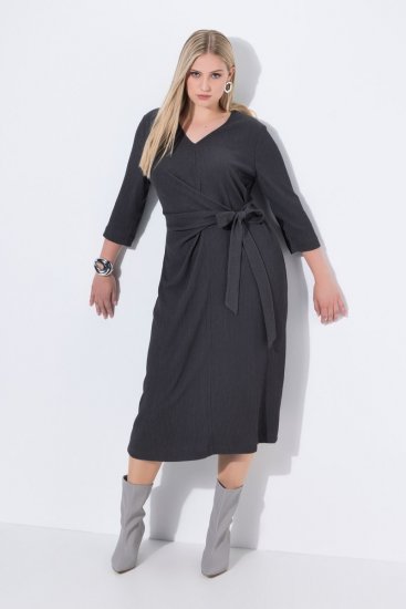 Ulla Popken 843595 Ietinamā kleita ar 3/4 piedurknēm Pelēks melanžs - Midi kleitas - Midi kleitas lielajos izmēros