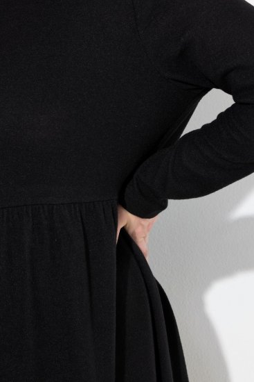 Ulla Popken 844233 Adīta kleita ar garām piedurknēm Melns - Adītas kleitas - 