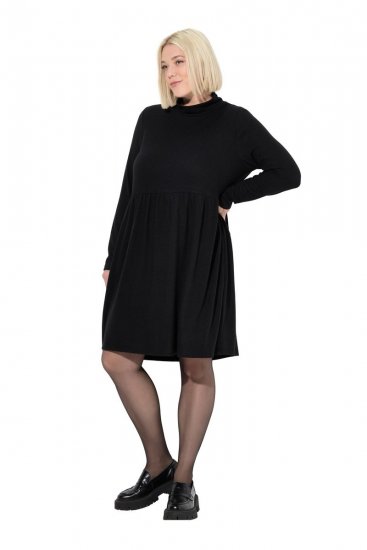 Ulla Popken 844233 Adīta kleita ar garām piedurknēm Melns - Adītas kleitas - 