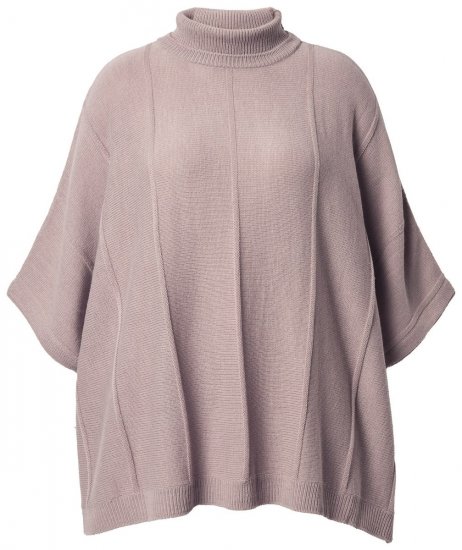 Ulla Popken 844996 Rievots merino pončo ar augstu apkakli Gaiši brūns - Pončo un pelerīnas - 