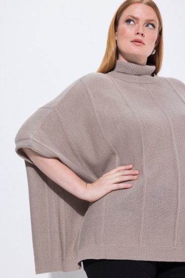 Ulla Popken 844996 Rievots merino pončo ar augstu apkakli Gaiši brūns - Pončo un pelerīnas - 