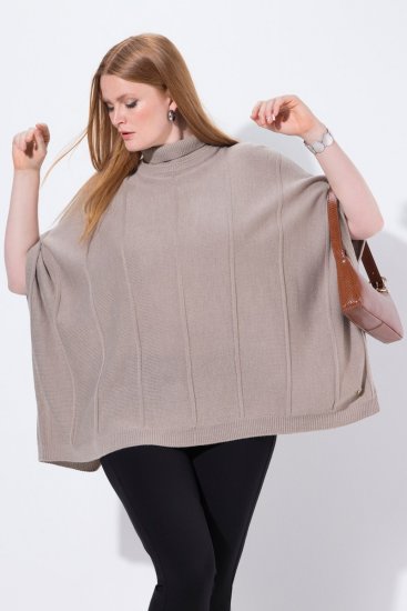 Ulla Popken 844996 Rievots merino pončo ar augstu apkakli Gaiši brūns - Pončo un pelerīnas - 