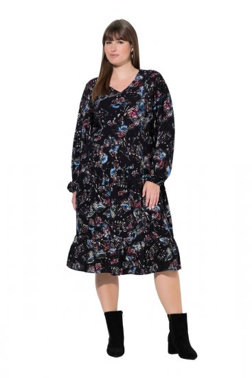 Ulla Popken 845287 Rakstaina midi kleita Melns - Midi kleitas - Midi kleitas lielajos izmēros