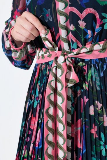 Ulla Popken 845649 Ziedaina šifona kleita Tumši zils - Midi kleitas - Midi kleitas lielajos izmēros