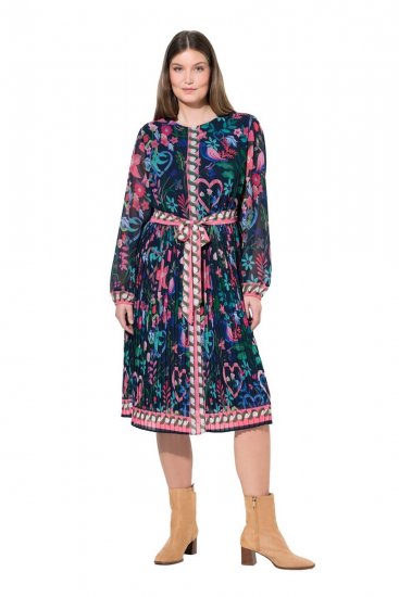 Ulla Popken 845649 Ziedaina šifona kleita Tumši zils - Midi kleitas - Midi kleitas lielajos izmēros