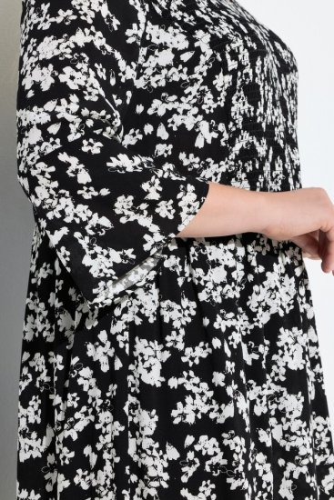 Ulla Popken 845825 Ziedaina midi kleita ar 3/4 piedurknēm Melns - Midi kleitas - Midi kleitas lielajos izmēros