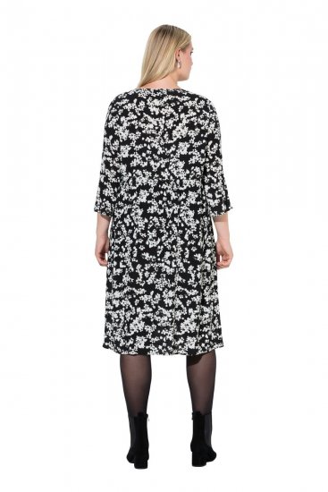 Ulla Popken 845825 Ziedaina midi kleita ar 3/4 piedurknēm Melns - Midi kleitas - Midi kleitas lielajos izmēros