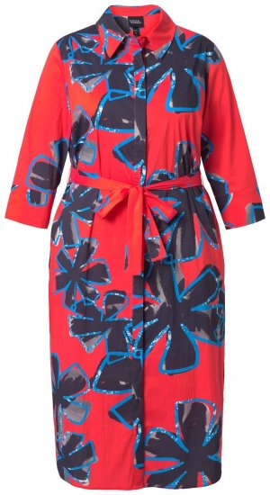 Ulla Popken 846164 Ziedaina krekla kleita Sarkans - Midi kleitas - Midi kleitas lielajos izmēros