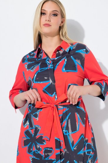 Ulla Popken 846164 Ziedaina krekla kleita Sarkans - Midi kleitas - Midi kleitas lielajos izmēros