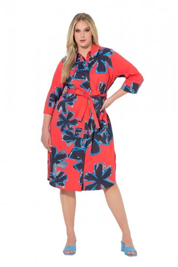 Ulla Popken 846164 Ziedaina krekla kleita Sarkans - Midi kleitas - Midi kleitas lielajos izmēros