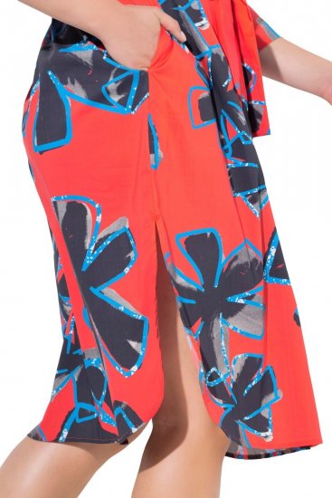 Ulla Popken 846164 Ziedaina krekla kleita Sarkans - Midi kleitas - Midi kleitas lielajos izmēros