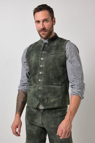 JP1880 846808 Ādas veste no kazas zamša Tumši olīvu - Trachten & Oktoberfest - Oktoberfest tērpi lielos izmēros (Trachten)