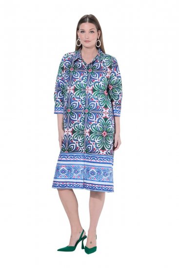 Ulla Popken 846952 Ziedaina krekla kleita Balts - Midi kleitas - Midi kleitas lielajos izmēros