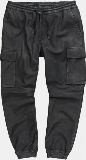 JP1880 847064 Cargo bikses no jēra nappa ādas Melns - Vīriešu ādas bikses lielos izmēros - Vīriešu ādas bikses lielos izmēros