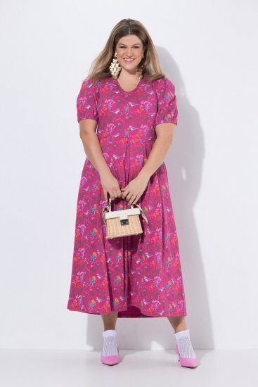 Ulla Popken 847409 Rakstaina maksi kleita Ogu sarkans - Maxi kleitas - Sieviešu maxi kleitas lielos izmēros