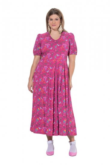 Ulla Popken 847409 Rakstaina maksi kleita Ogu sarkans - Maxi kleitas - Sieviešu maxi kleitas lielos izmēros