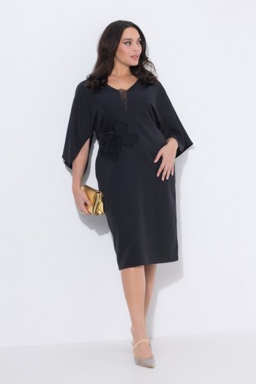 Ulla Popken 847909 Ziedaina midi kleita Melns - Midi kleitas - Midi kleitas lielajos izmēros