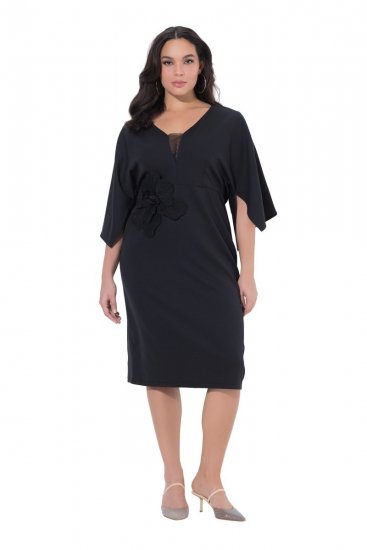 Ulla Popken 847909 Ziedaina midi kleita Melns - Midi kleitas - Midi kleitas lielajos izmēros