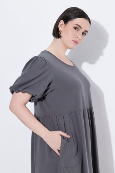 Ulla Popken 848575 Maksi kleita ar īsām piedurknēm un kabatām Antracīta - Maxi kleitas - Sieviešu maxi kleitas lielos izmēros