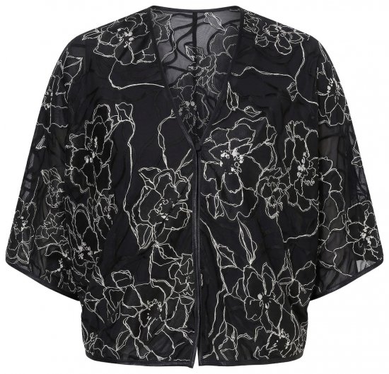 Ulla Popken 849213 Izšūts zīda maisījuma bolero Melns - Bolero jakas -