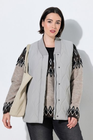 Ulla Popken 849221 Stepēta veste ar rievotu apkakli Pelēks - Vestes - 