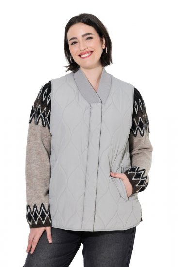 Ulla Popken 849221 Stepēta veste ar rievotu apkakli Pelēks - Vestes - 