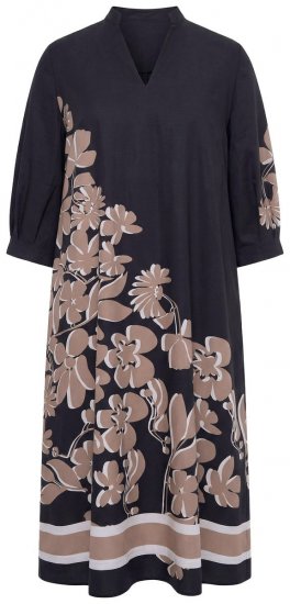 Ulla Popken 849423 Ziedaina kleita ar 3/4 piedurknēm Melns - Maxi kleitas - Sieviešu maxi kleitas lielos izmēros