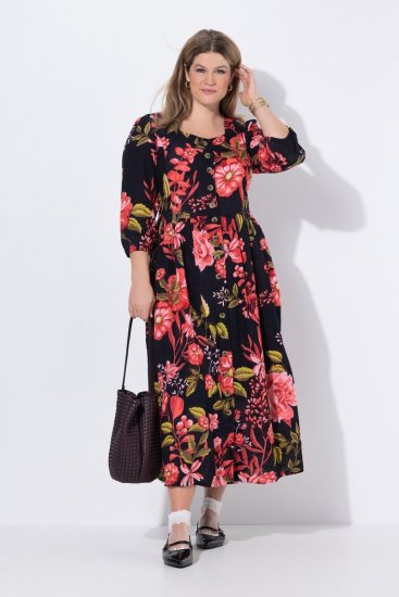 Ulla Popken 849593 Ziedaina krekla kleita Tumši zils - Maxi kleitas - Sieviešu maxi kleitas lielos izmēros