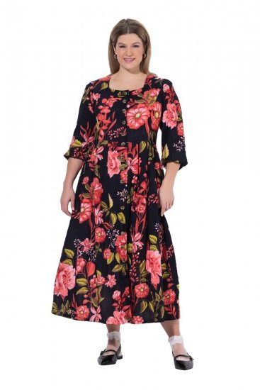 Ulla Popken 849593 Ziedaina krekla kleita Tumši zils - Maxi kleitas - Sieviešu maxi kleitas lielos izmēros