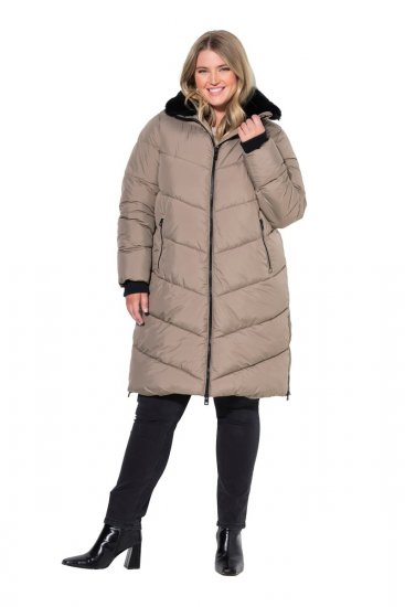 Ulla Popken 850041 Stepēts mētelis Taupe - Mēteļi - Lielo izmēru mēteļi sievietēm