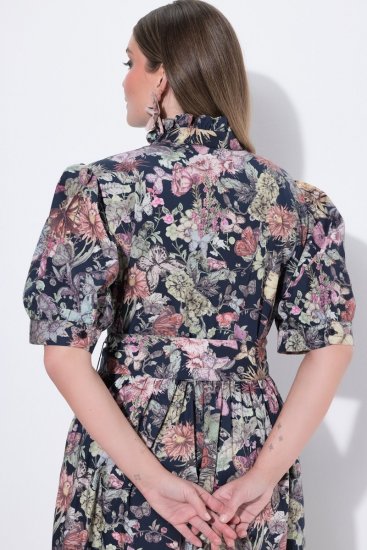 Ulla Popken 850298 Ziedaina krekla kleita Tumši zils - Maxi kleitas - Sieviešu maxi kleitas lielos izmēros