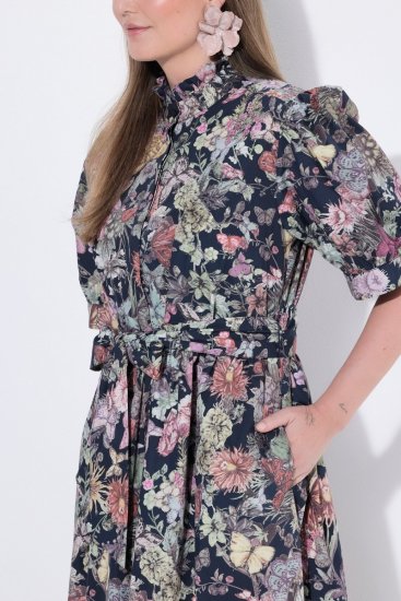 Ulla Popken 850298 Ziedaina krekla kleita Tumši zils - Maxi kleitas - Sieviešu maxi kleitas lielos izmēros