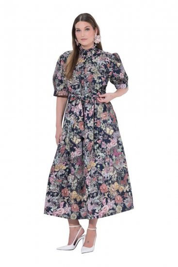 Ulla Popken 850298 Ziedaina krekla kleita Tumši zils - Maxi kleitas - Sieviešu maxi kleitas lielos izmēros
