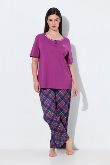 Ulla Popken 850864 3 daļu pidžamas komplekts ar rūtām Violets - Pidžamas/Loungewear - 