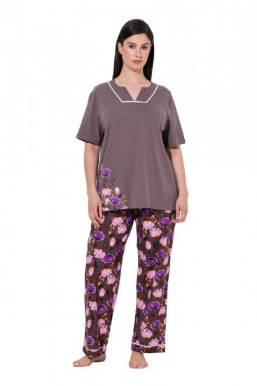 Ulla Popken 850903 Pidžama ar ziediem 2 gab. Brūns - Pidžamas/Loungewear - 