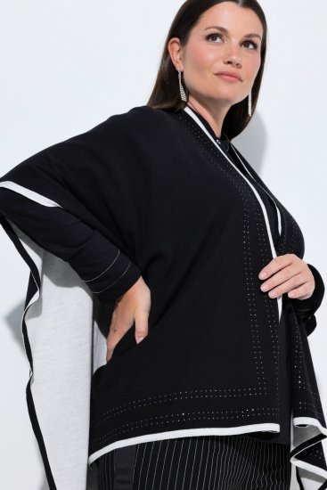 Ulla Popken 851127 Atvērts adīts pončo ar kristālu apmali Melns - Pončo un pelerīnas - 